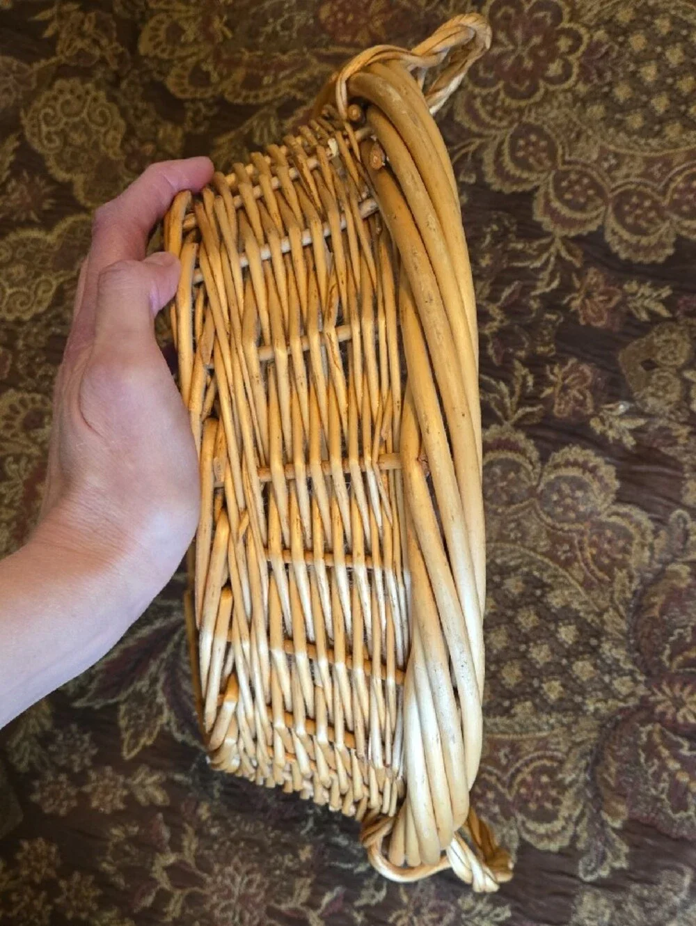 Natural Tan Color Sturdy Oval Woven Basket with Dual Handles
